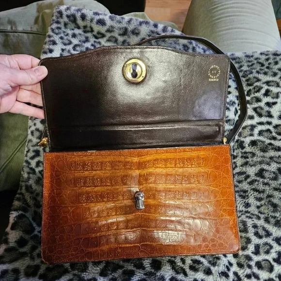 Vintage Rare Venezuelan Leather Animal Pattern Gold  Hardware Shoulder Bag - Picture 10 of 16